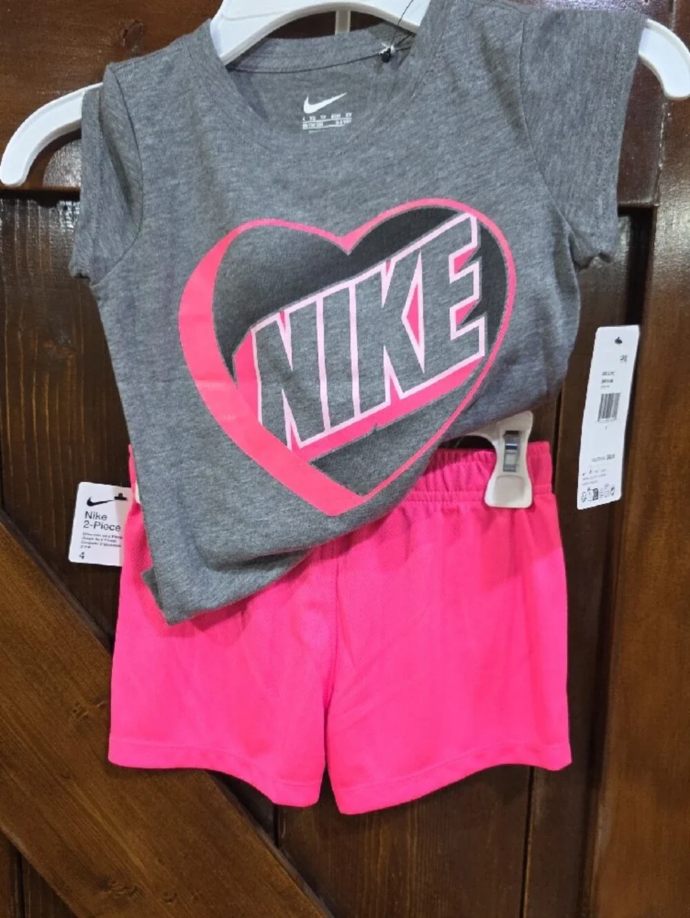 Nike Gray Tee with Pink Heart Logo and Pink Shorts
